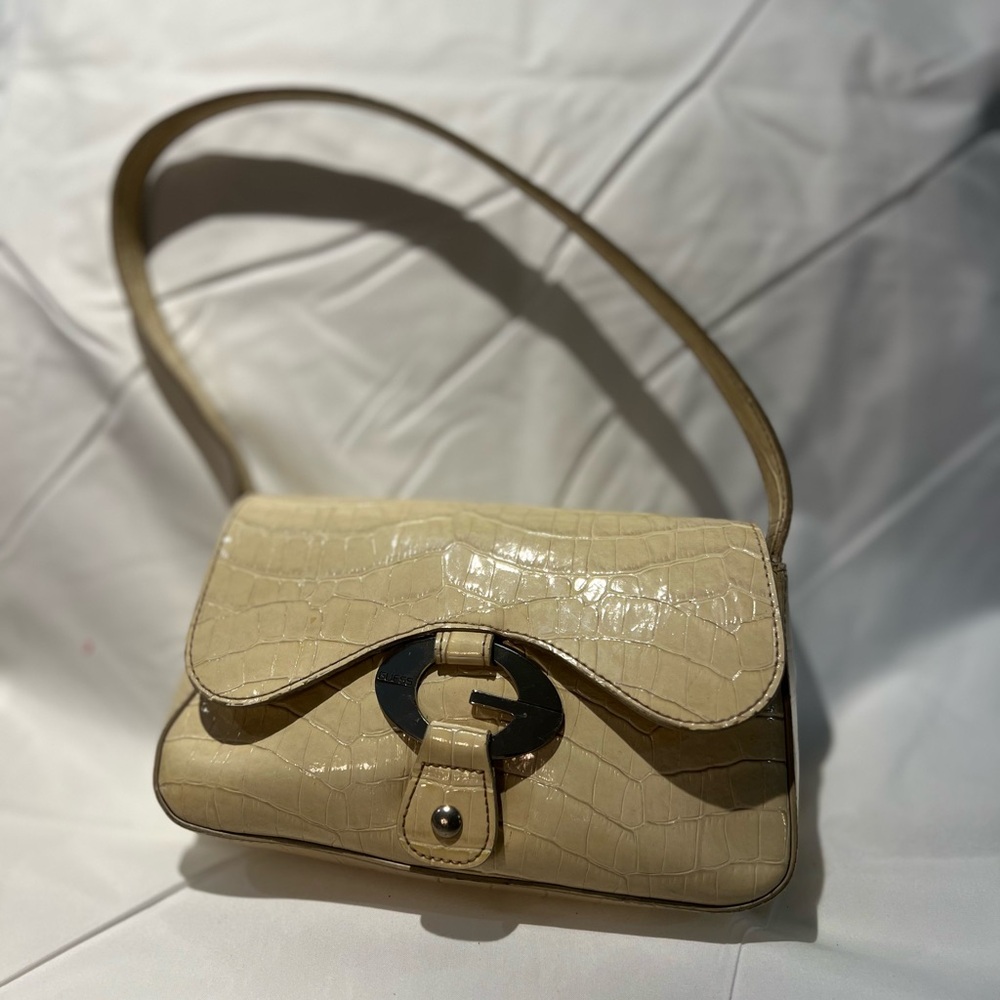 Guess Beige Crocodile-Pattern Shoulder Bag